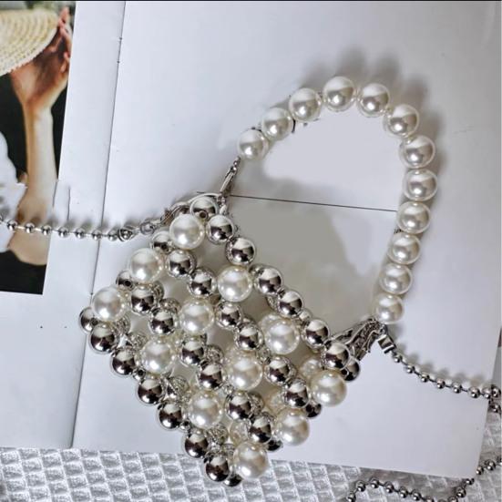 Vintage Faux Pearl Purse Beaded Crossbody Bag with Removable Shoulder Strap Ladies Evening Clutch for Parties Street Office