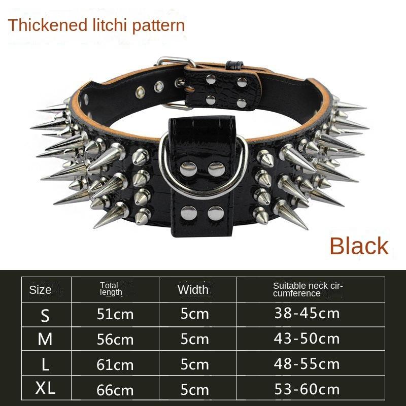 Wide Luxurious Leather Dog Collar Sharp Spike Studded Dog Collars for Rottweiler Pitbull Large X-Large Training Dogs