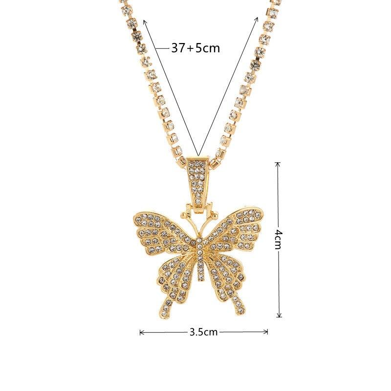 2PCS Gold-color and Silver-plated Necklace Small Fresh Butterfly Pendant with Full Diamonds Clavicle Jewelry