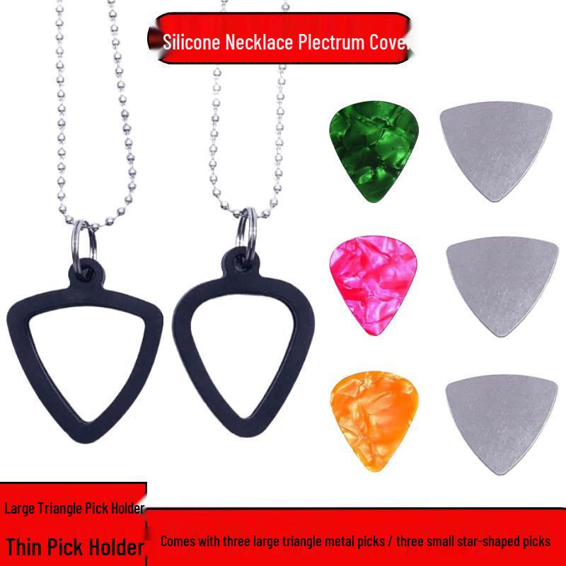 

Silicone Guitar Pick Holder Necklace Set with Picks and Stainless Steel Pendant