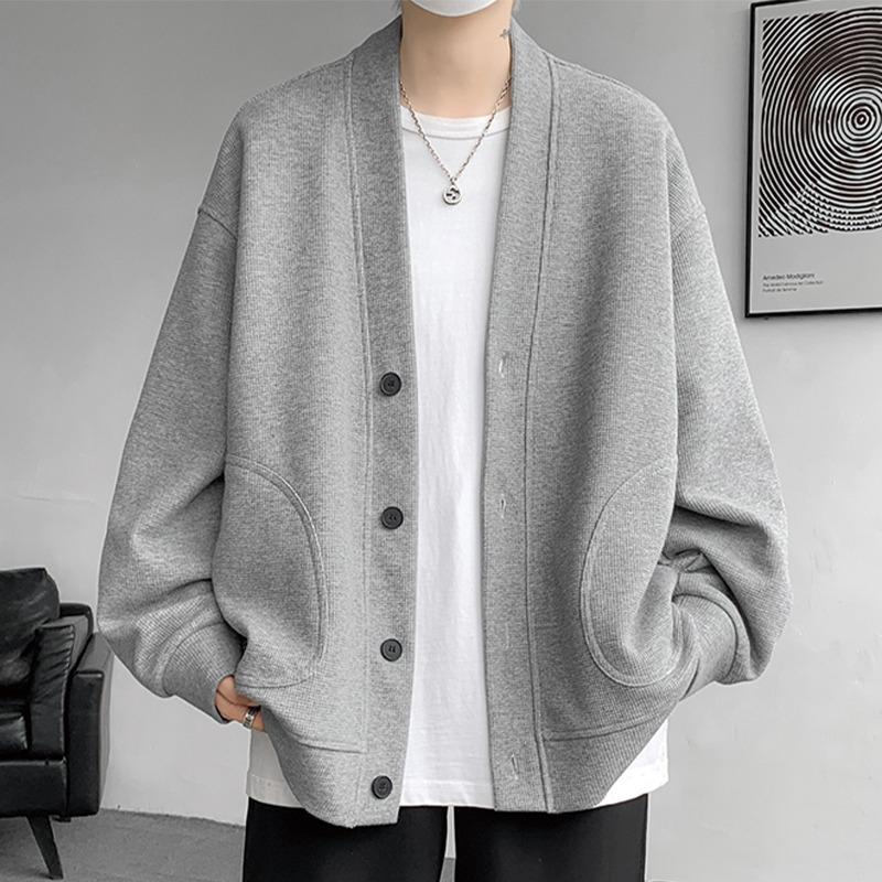 Men's Casual Waffle Knit Jacket for Spring/Autumn