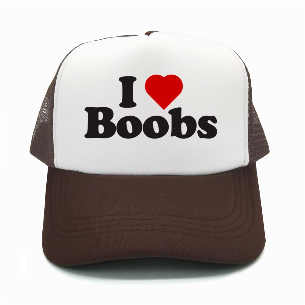 Funny I Love Heart Boobs Boobies Baseball Caps Summer Men Mesh Net Hat Joke Gifts Trucker Cap Outdoor Mesh Net Caps MZ079