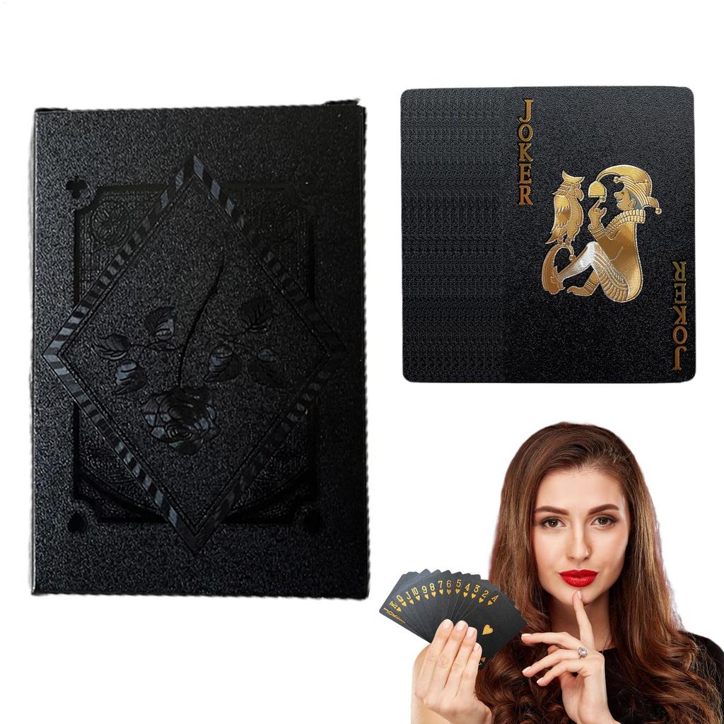 Black Foil Poker Set of 54 Waterproof Poker Cards with Clear Printing Adults Interative Toys for Family Interaction Party Games