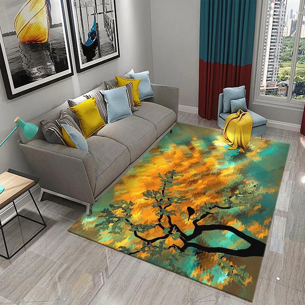 Tree Oil Painting Pattern Carpet Door Mats Doormats Kitchen Bathroom Non-Slip Carpet Living Room Bedroom Decor Floor Mat Rugs