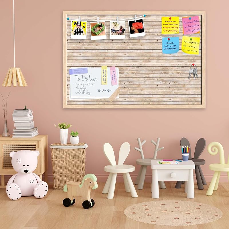 ArtzFolio Natural Texture | Bulletin Board Notice Pin Board | Vision Soft Board Combo with Thumb Push Pins & Sticky Note
