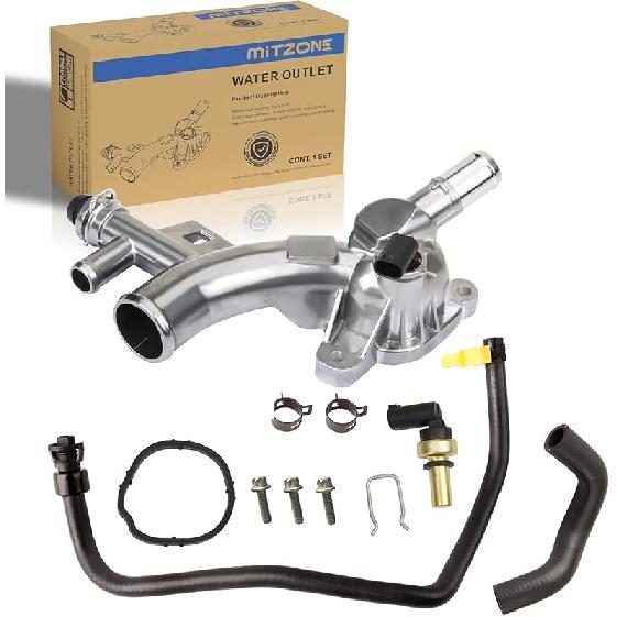 MITZONE Upgraded Aluminum Coolant Housing Water Outlet Compatible With 2011- Chevy Cruze Sonic Trax Volt Buick Encore 1.4L Replace 25193922 902-846