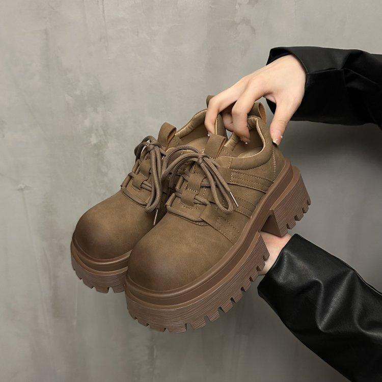 European Station British Style Comfortable Single Shoes Women's 2025 Autumn New Lace-up Versatile Breathable Thick Sole Heightening Loafers Tide