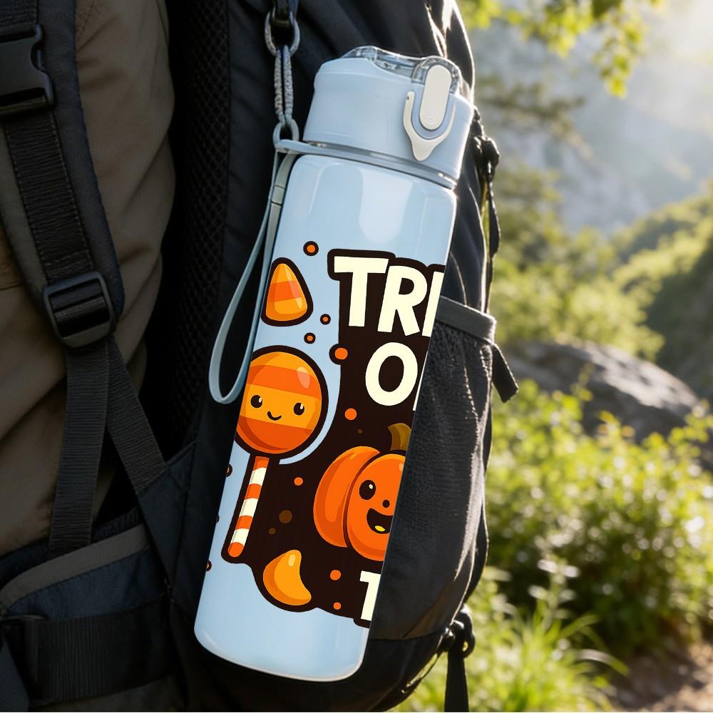 1PC Trick Or Treat Pumpkin Graphic 750ml Color Plastic Sports Water Bottle Leakproof Flip Straw Lid For Sports Office Home Use