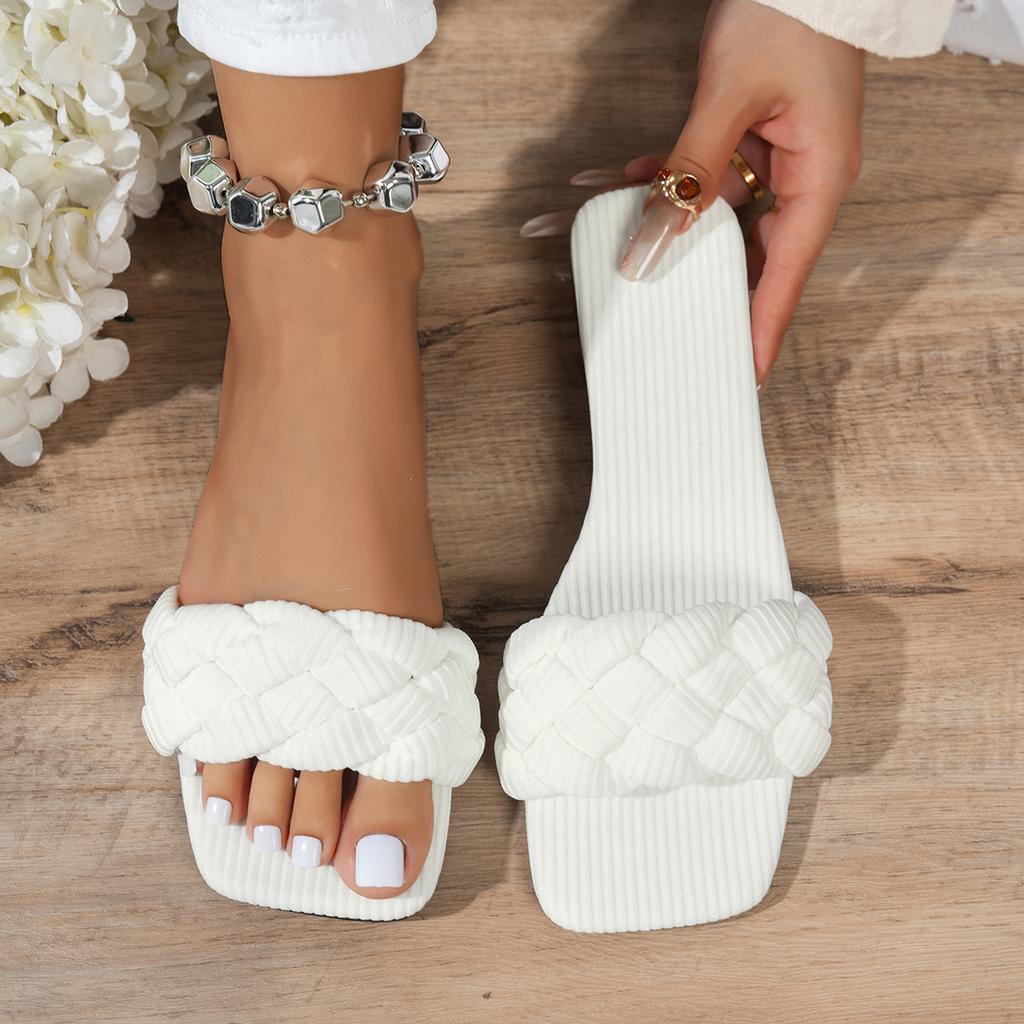 Summer Women's Square-toe Basket-Woven Sandals Flat Home Slippers