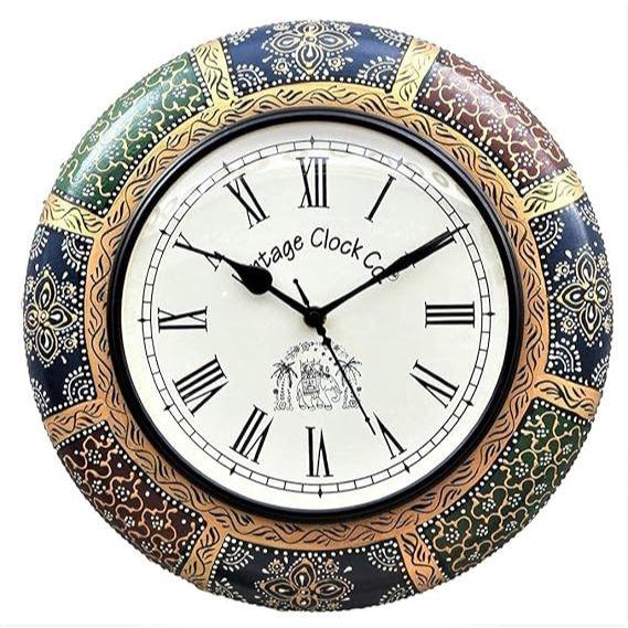 Wooden Hand-Painted Wall Analog Clock / With Seconds Needle / Roman Numerals