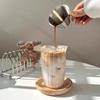 Coffee Shop Niche Retro Vertical Pattern Transparent Glass Water Cup Iced Latte Coffee Cup High Borosilicate Glass Single Layer Cup