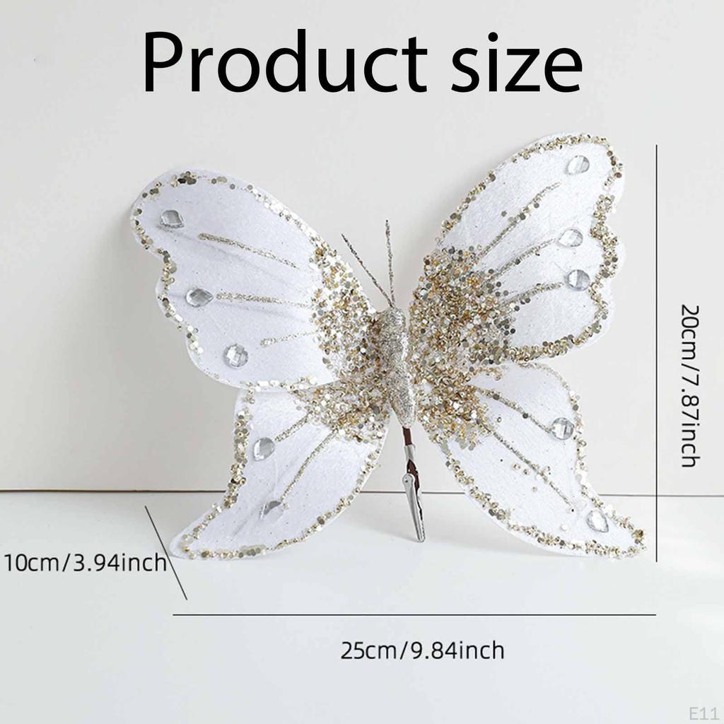 Butterfly Clip Christmas Ornament Artificial Centerpiece Glitter Decorative for Crafts
