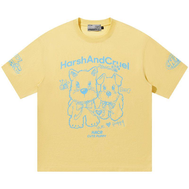 HACR | Harshandcruel Hand-Painted Puppy Children's Fun Couple Loose Chinese Fad Short-Sleeved T-shirt for Men and Women