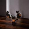 3pcs Vivid Halloween Black Cat Ornament Wooden Animal Statue Funny Cat Sculpture  Cabinet
