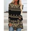 Western Aztec Ethnic 3D Print Langermede T-skjorter Bohemian Women Vintage Fashion T-skjorte Oversized Streetwear T-skjorter for kvinner Topper