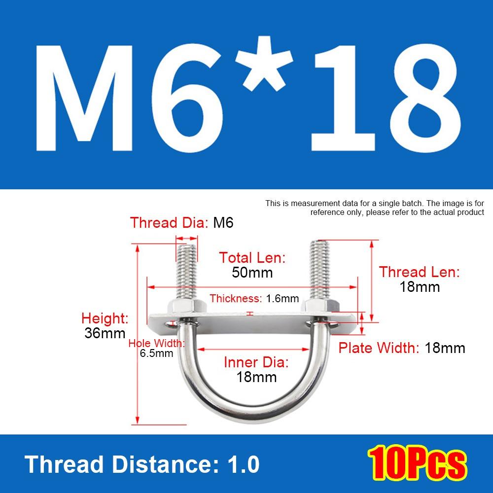 1Set Screws M6 Round Tube Clamp 304 Stainless Steel Right Angle U-bolt Round Bolt  for Round Tube