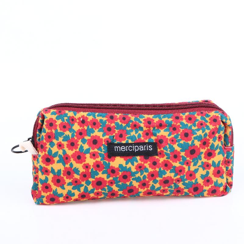 Vintage Corduroy Federmäppchen Retro Blumenmuster Federtasche Große Kapazität Schreibwaren Tasche Für Schüler Büro Make-up Aufbewahrung
