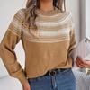 Herbst Winter Vintage Locker Langarm Oberteil Druck Farbe Strickjacke Strickware O-Ausschnitt Pullover