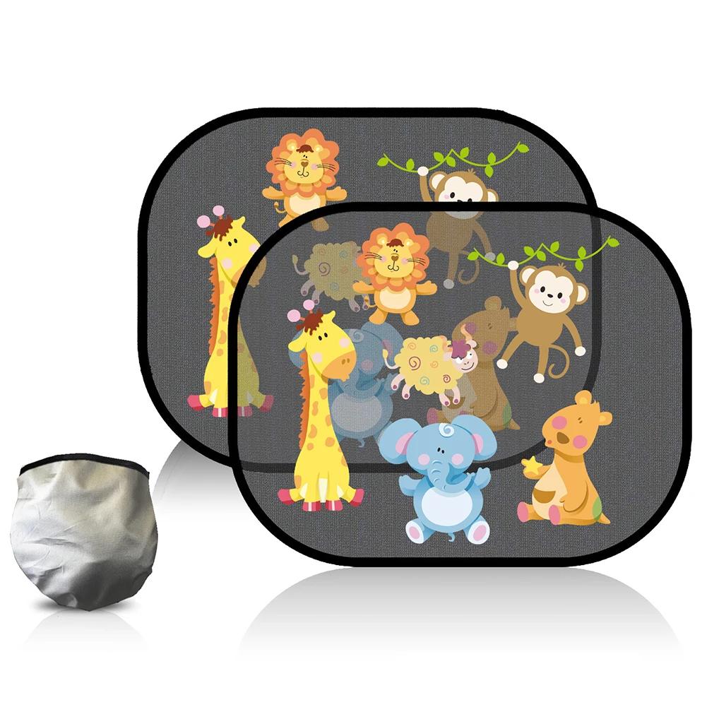 2Pcs Cartoon Car SunShade PVC Side Window Adsorption SunShade Cover Rear Side Auto Window Sunvisor Mesh For Children Adults