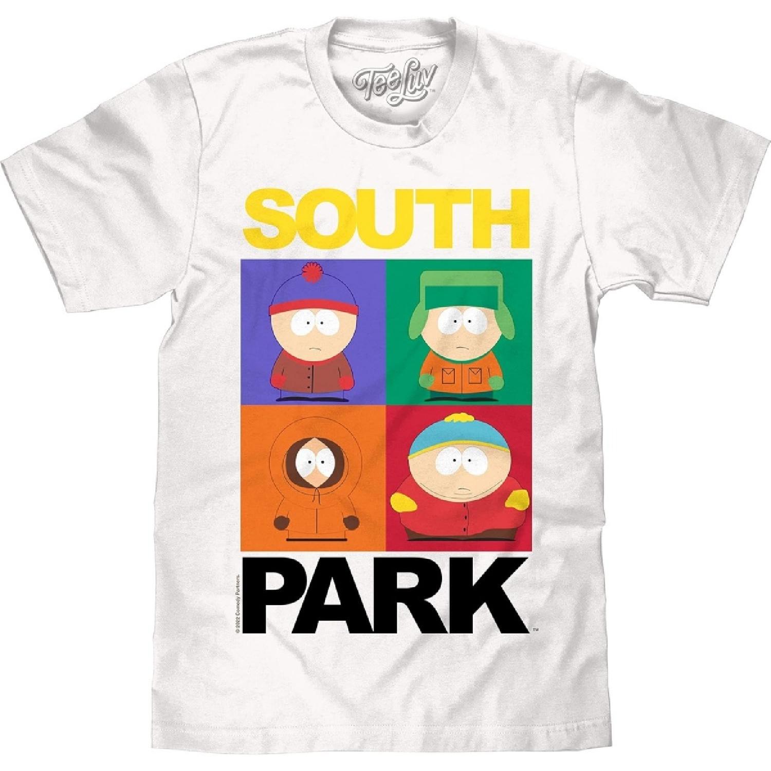 Мужская футболка Tee Luv South Park - Футболка с персонажами мультфильма Стэн, Кайл, Кенни и Картман S белый
