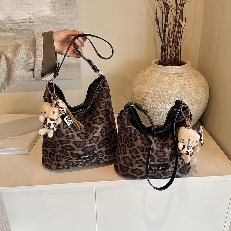Ielgy Large-Capacity All-Match One-Shoulder Tote Bag Autumn Winter Retro Niche Leopard Print Cross-Body Commuter