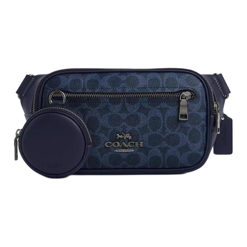 

COACH Elias 28 Classic Print Pattern Design Artificial Leather Belt Bag Large Men s Blue синій