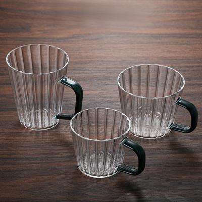 Vertical Patterned Glass Coffee Cup with Handle High Borosilicate Glass Tea Cup Water Cup Home Microwave Oven