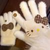 Damen Winter 2025 Karierte Kitty-Handschuhe - Warm, Retro, Fünf-Finger Radfahren Kälteschutz