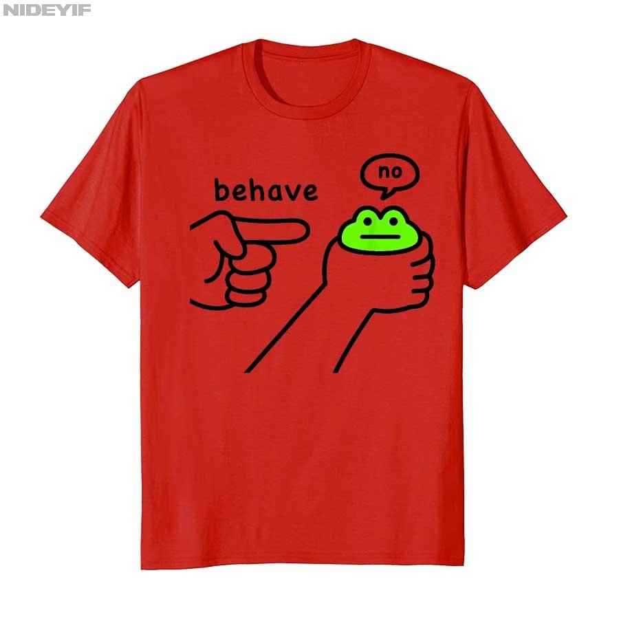 Dishonest Frog Funny Frog Meme Behave No Cartoon Design Tshirt for Men Women 100 Cotton T Shirts Short Sleeve Tops
