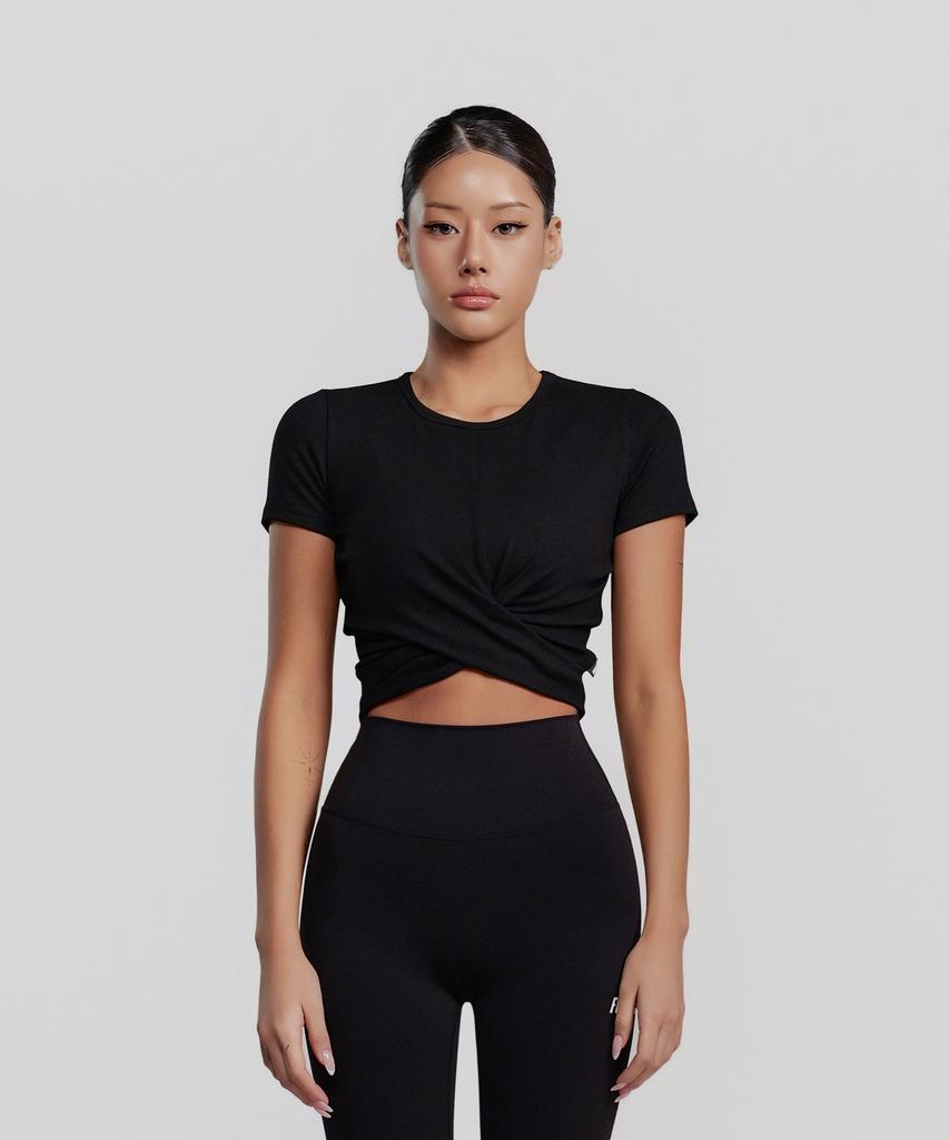 FREEDOM Ribbed Twist Crop Short Sleeve (Black)