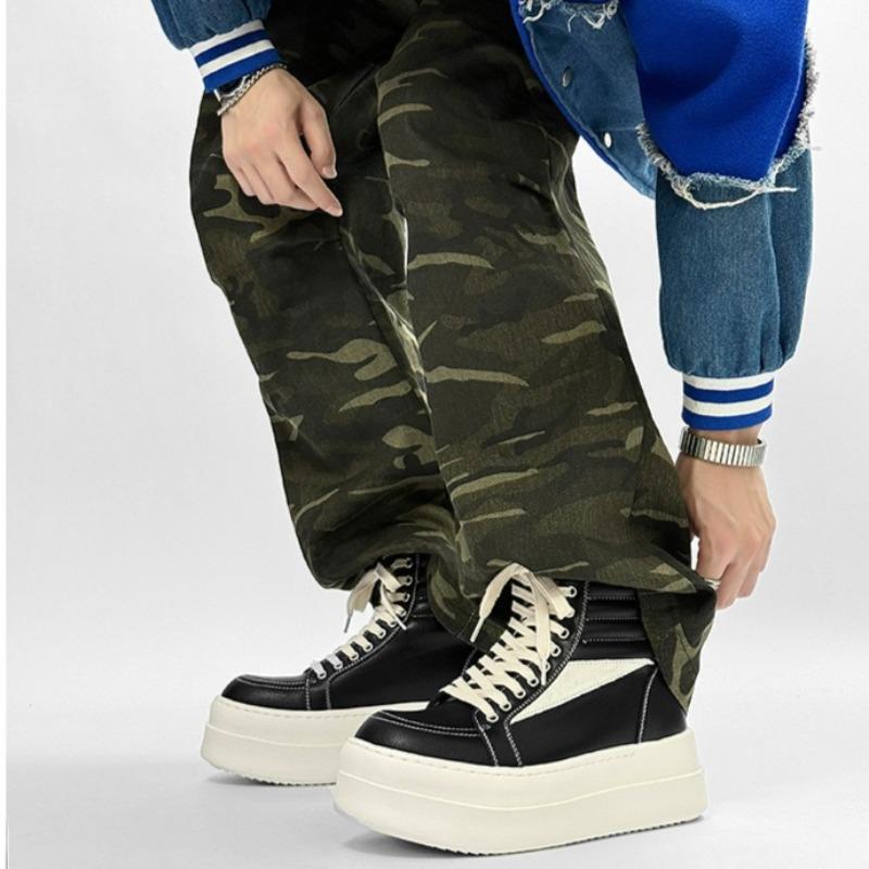 Fashion Couple Casual Short Boots Leather Canvas Version Black White High-top Womens Men Shoes Fad Thick-soled Heightening Ankle Booties