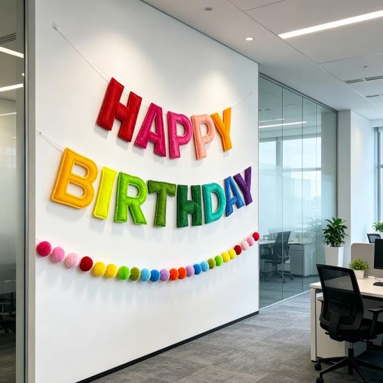 Pre-Strung Happy Birthday Banner Reusable Felt HAPPY BIRTHDAY Garland Colorful Rainbow