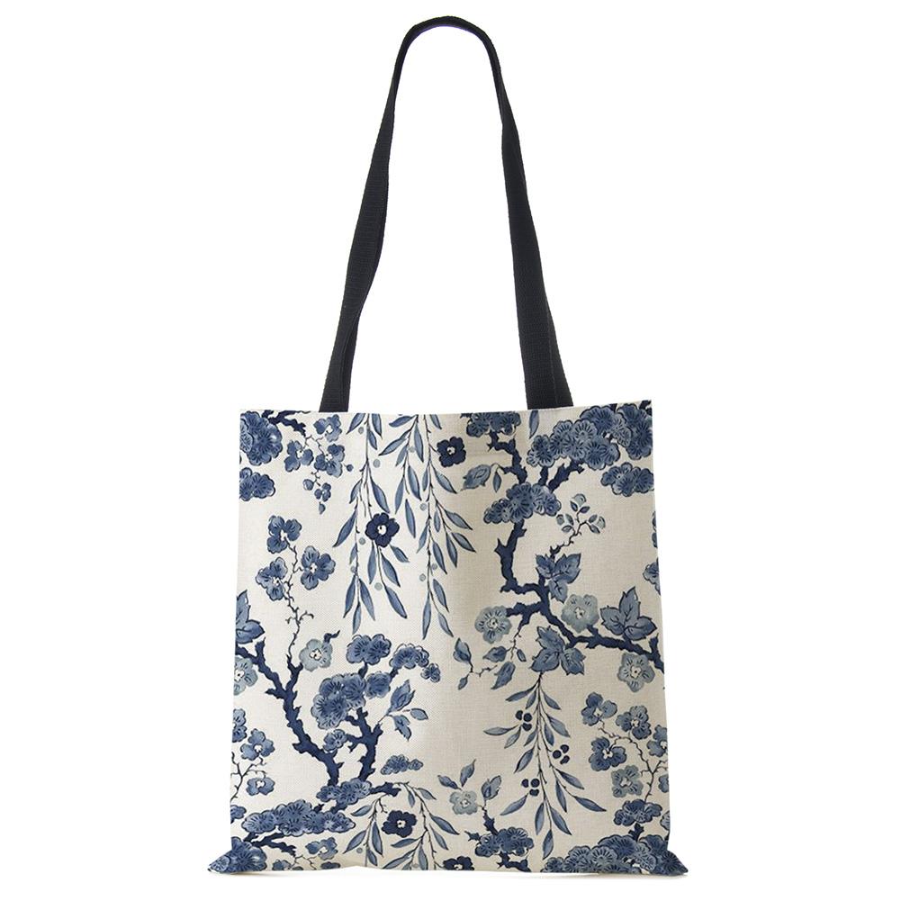 Elegant Lady Girls Handbag Floral Porcelain Geometry Abstract Pattern Shoulder Bag Casual Teenager Book Tote for Shopping Casually