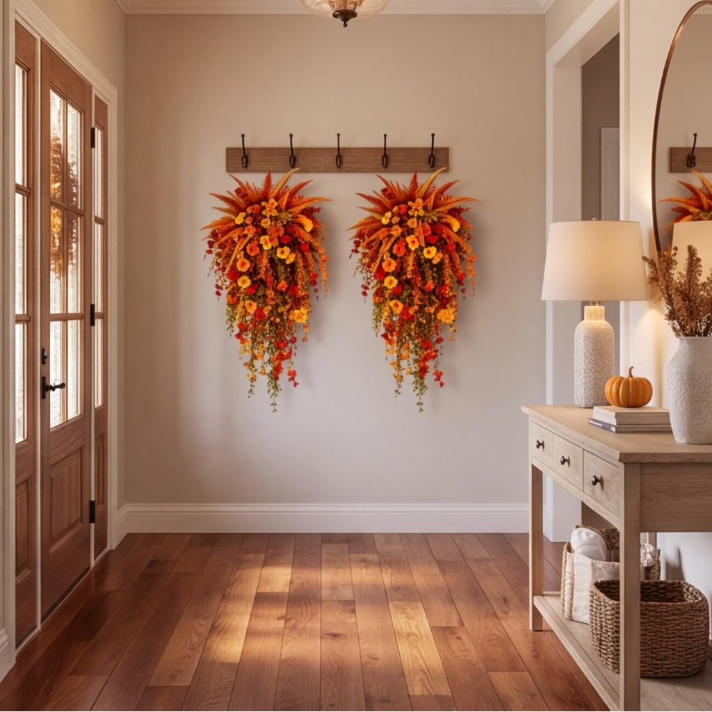 Artificial Fall Harvest Hanging Basket with Lifelike Autumn Flowers - 75cm Trailing Vines Maintenance-Free Indoor Outdoor Porch Thanksgiving Decor