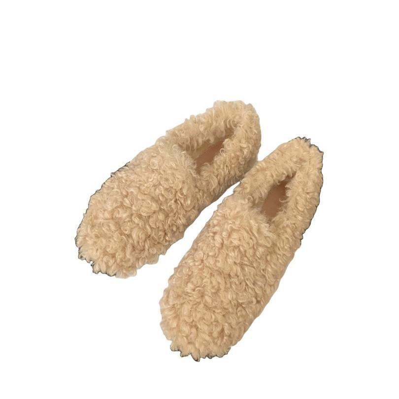 Fleece Inner Heightening Fluffy Shoes Female Winter Thick Soles Outer Wear One Pedal Doudou Single Shoes Fairy Cotton Shoes Laden Shoes