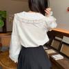 Cute Peter Pan Collar Lace Splicing Shirts Girls Long Sleeve Sweet Top White Lolita Shirt Elegant Women Kawaii Blouses Y2k Clothes