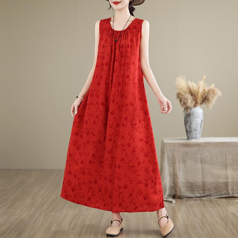 Elegant Women's Summer Dress Loose Sleeveless Plus Size Casual Long Dresses Vintage Clothes