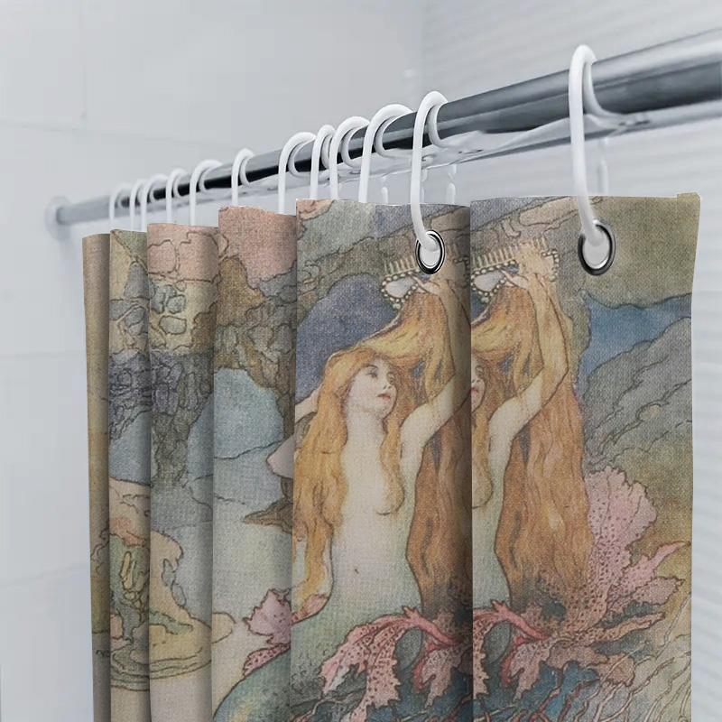 Vintage Red Flower Print Shower Curtain 3D Birds Bath Decoration Home Decor Waterproof Fabric Bathroom Accessories