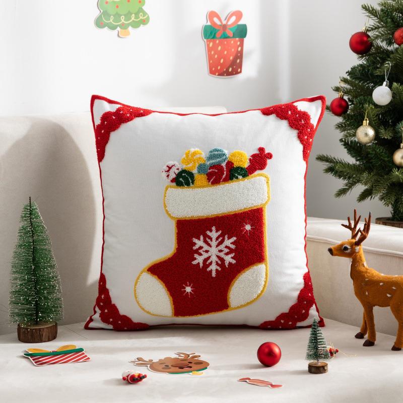 45x45cm Santa Claus and Snowflake Decoration Pillow Cover, Light Luxury and Simple Sofa Cushion Cover Without Pillow Insert