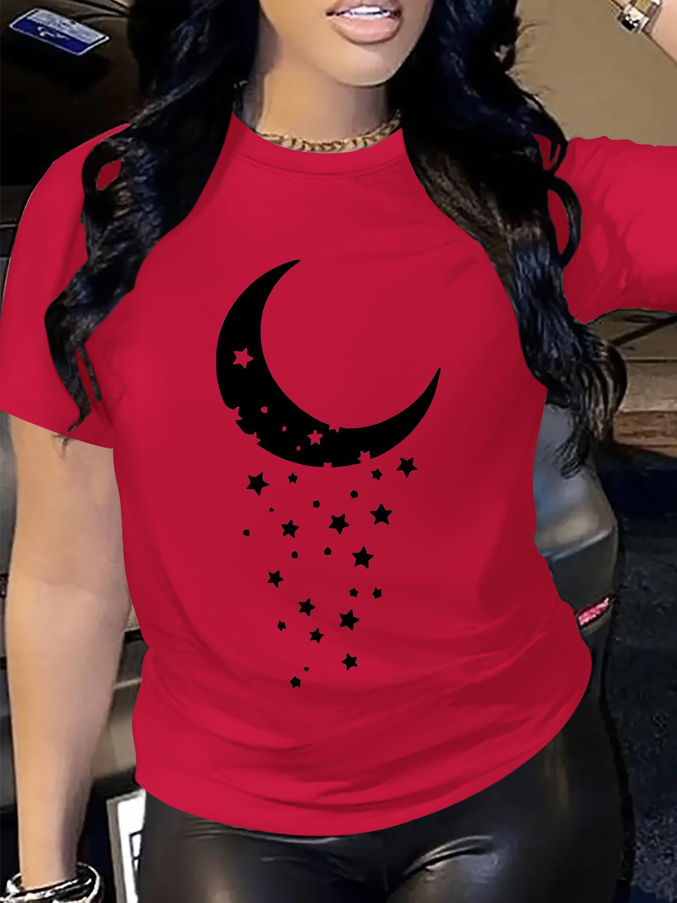 

Летняя женская футболка с коротким рукавом с принтом луны и звезд спереди, удобная и дышащая ткань, футболка женская y2k топ S