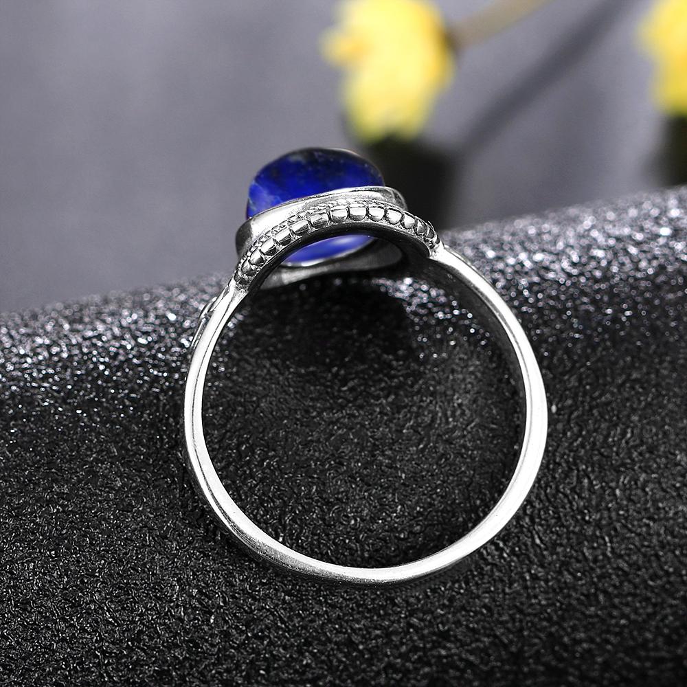 Natural 8*10MM Lapis Lazuli Finger Ring  Rings for Women Gift S Silver Flower Shaped Ring
