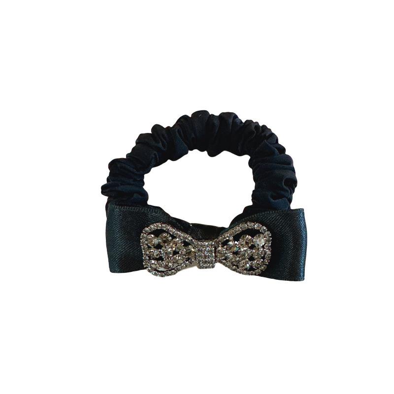 Bow Tie Rhinestone Hair Tie High-end Hair Tie Black Temperament Ball Hair Accessories Small Intestine Circle Hair Tie