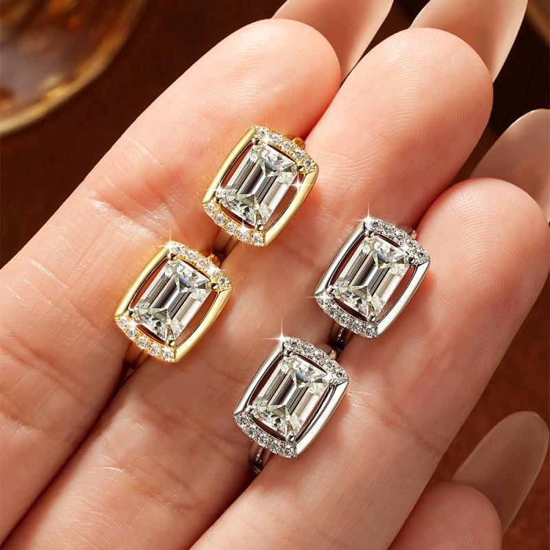 Classic Luxury 2CT Emerald Moissanite Earrings Women 14K Gold Plated Elegant Fine Jewelry