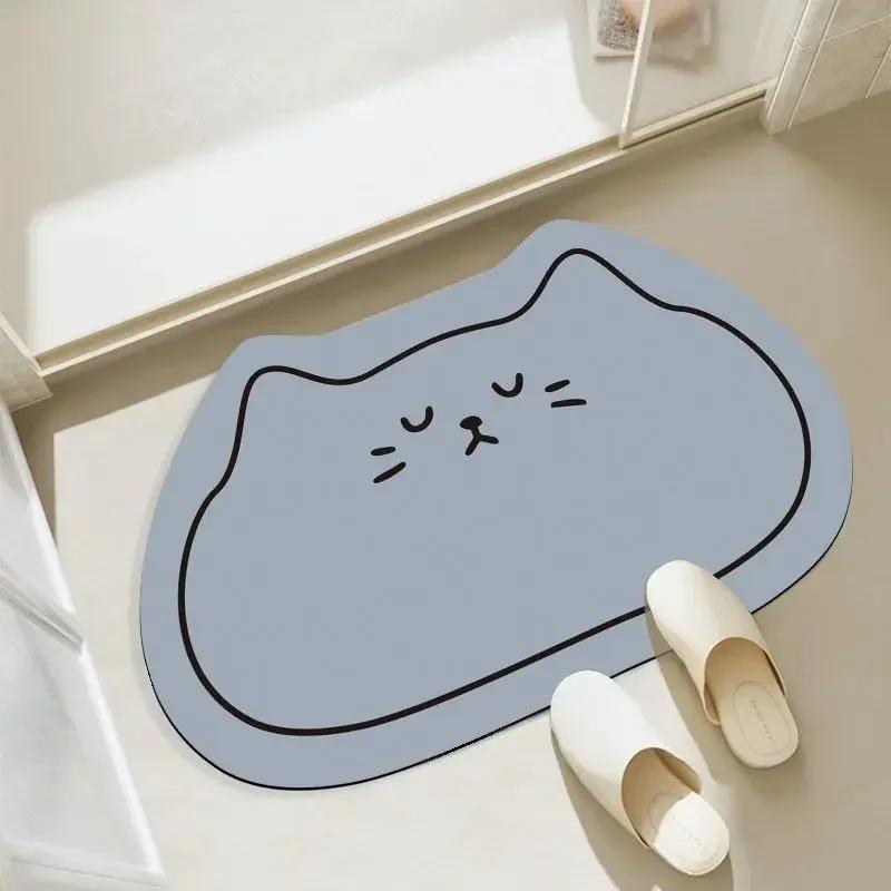 Creative Cartoon Cat Diatom Mat Soft Bathroom Mat Quick-drying Non-slip Super Absorbent Shower Floor Carpet Home Decoration