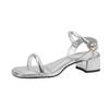 High-heeled sandals for women's summer new high-end silver mid-heel one-word buckle with open-toed thick-heeled sandals for women