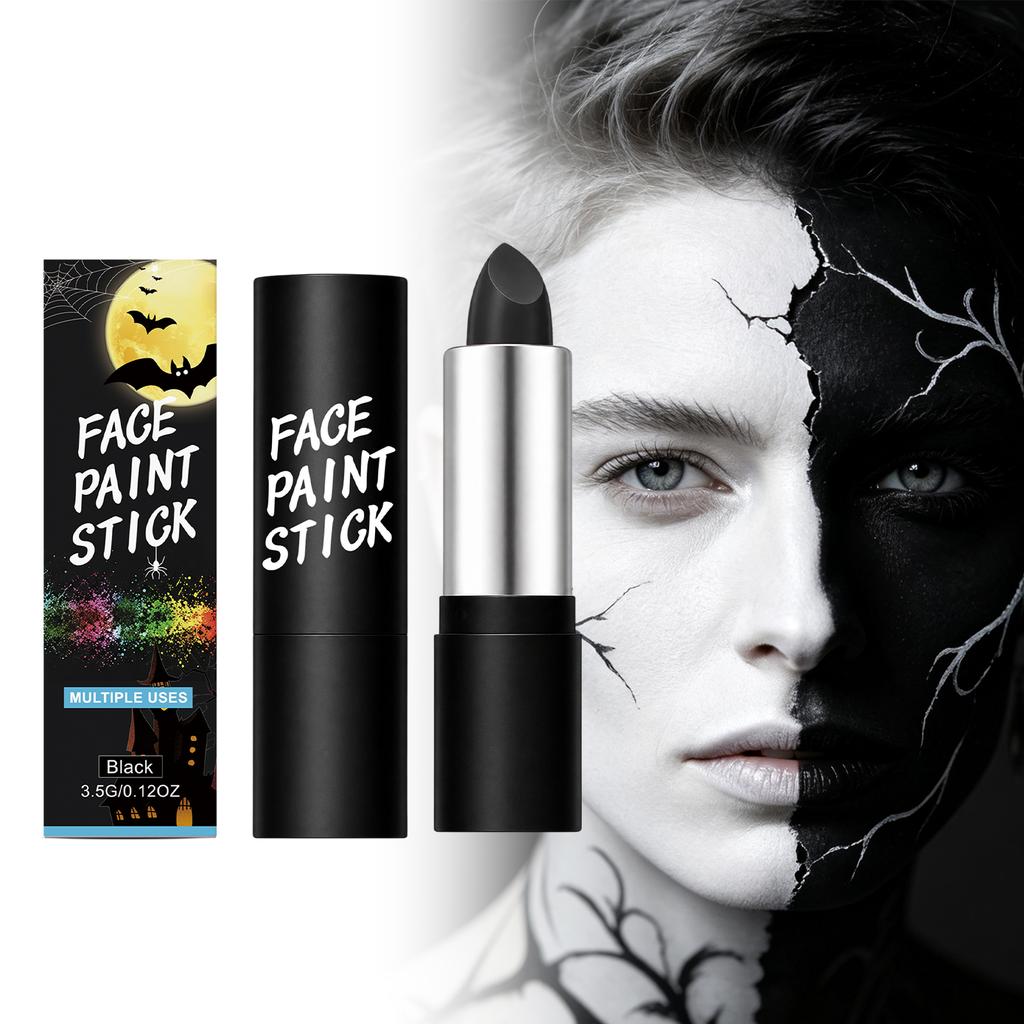 Facial paint stick, black, smooth and easy to apply, provides even color coverage, contains Vitamin E, perfect for party and special effects makeup