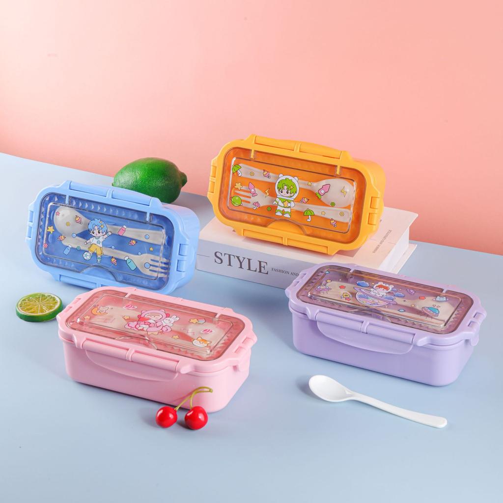 Kid's Lunchbox and Mug Set Cartoon Plastic Bento Box With Tableware Microwaveable Food Storage Container School Child Snack Box