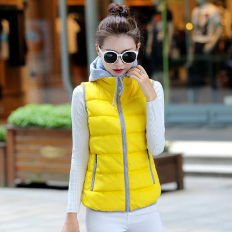 Autumn and winter new candy color down cotton vest, large size women's hooded cotton vest