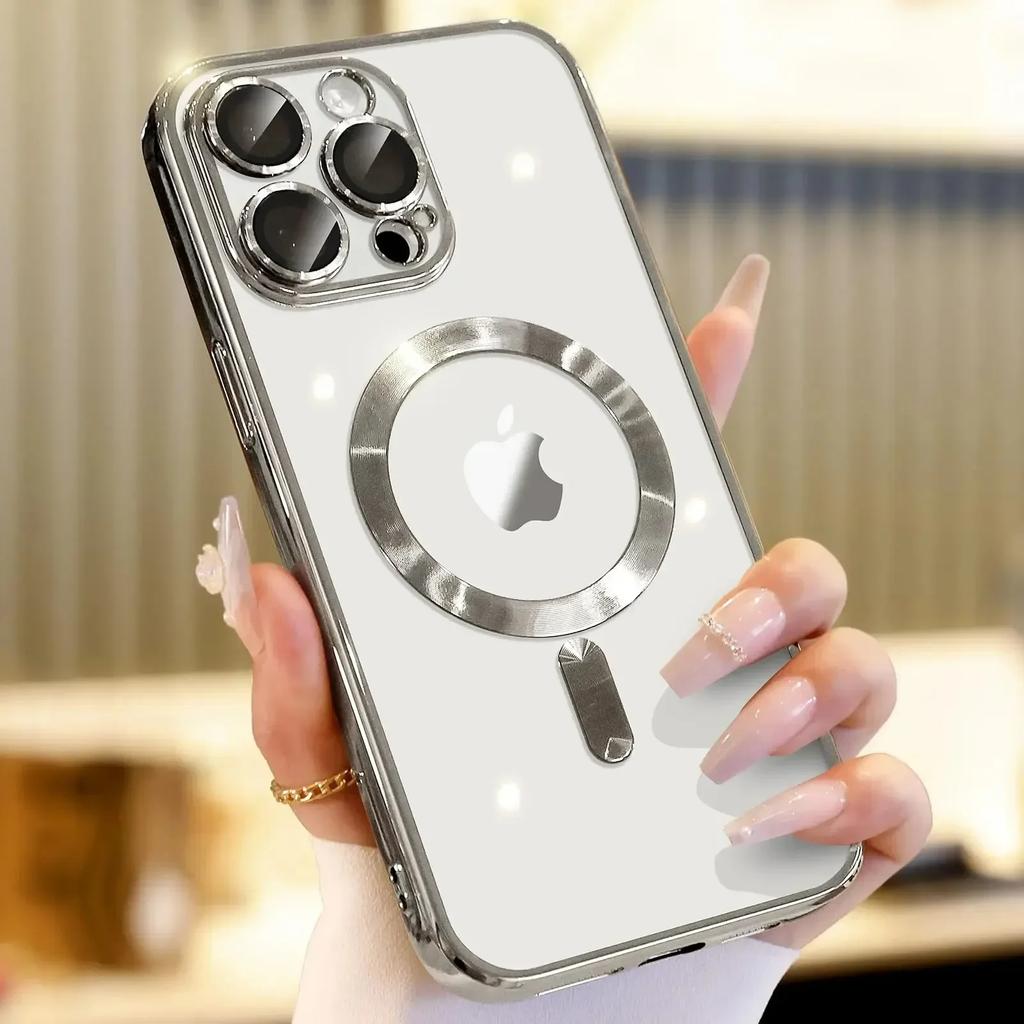 Luxury Wireless Charging Transparent Magsafe Case For iPhone 16 15 14 13 12 11 Pro Max X XR XS 7 8 Plus SE 2024 Mini Soft Case