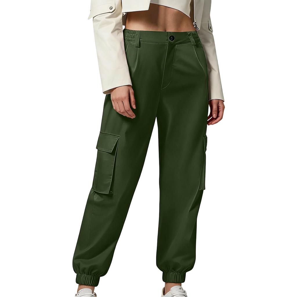 Women's Color Work Pants With Pockets, Casual Straight Leg Pants